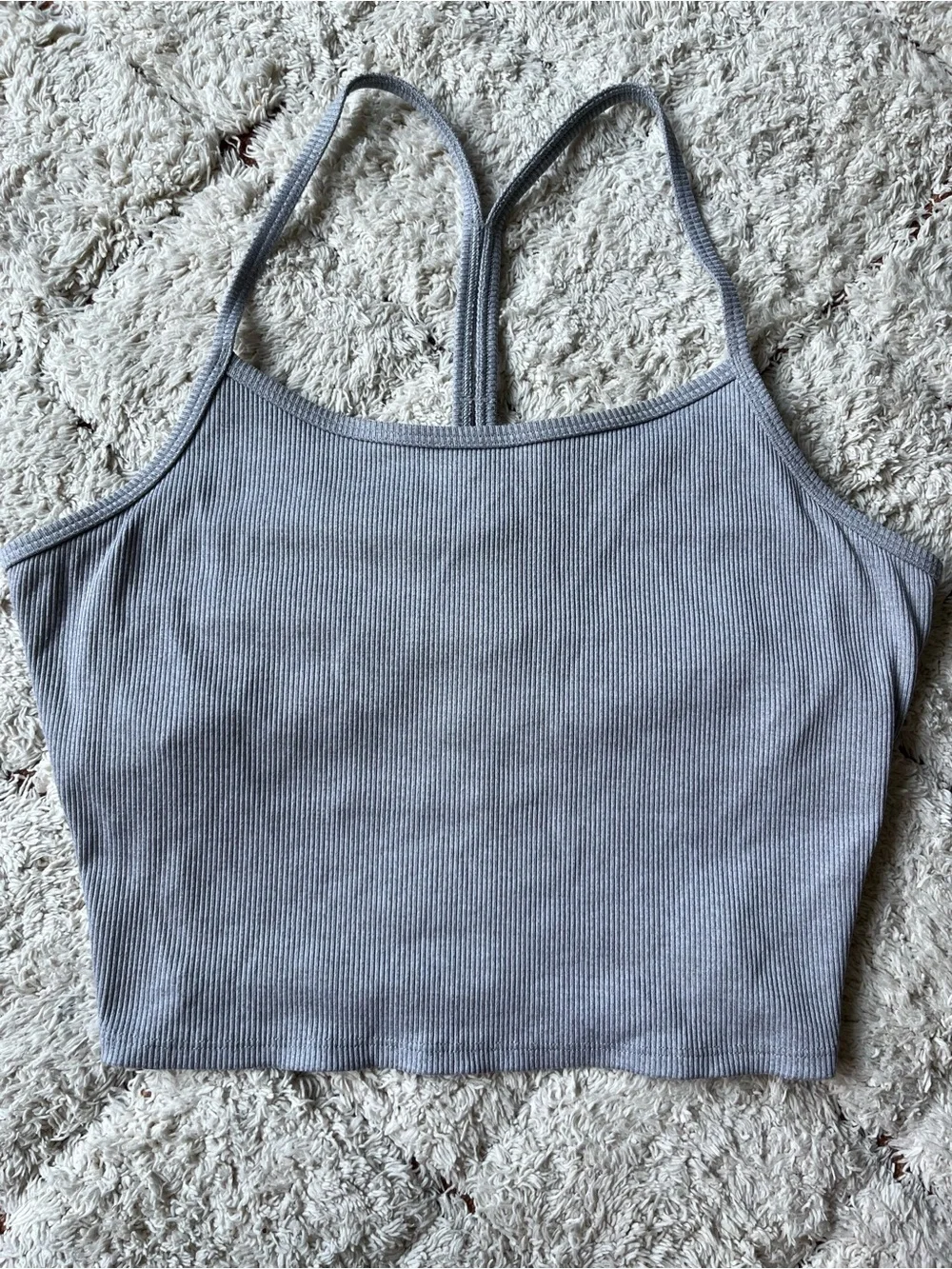 ALO Grey Ribbed Tank Top with Shelf Bra, Size L